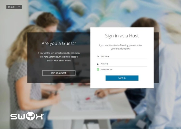 Swyx Meeting: Melden Sie sich als Host oder Gast an.